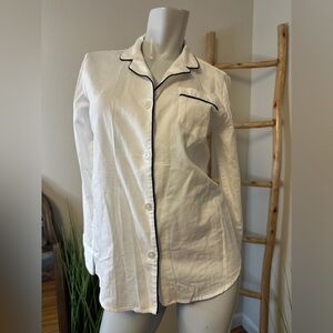 Petite Plume End On End Pajama Top Cotton Small White and Navy